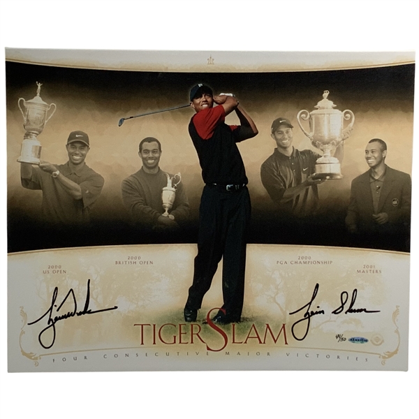 Tiger Woods Signed Tiger Slam Canvas Inscribed w/ Tiger Slam LTD ED #44/50 UDA COA