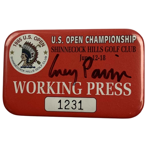  Corey Pavin Signed 1995 U.S. Open Championship at Shinnecock Hills Working Press Credential Badge JSA ALOA