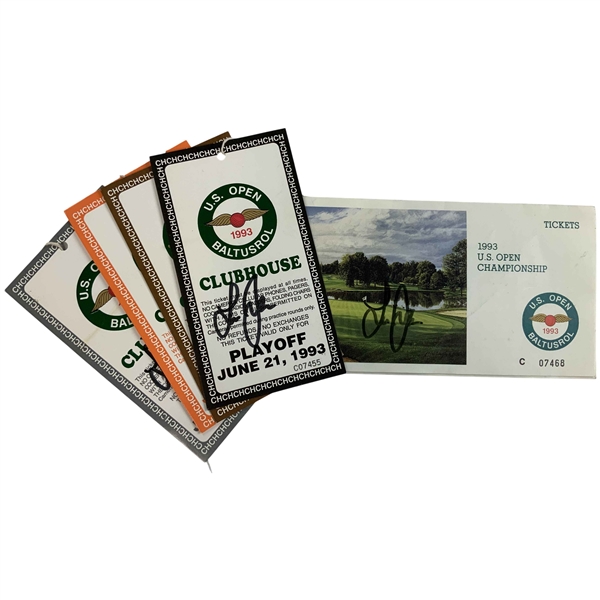 A Collection of Lee Janzen Signed Clubhouse Passes and Ticket Folder from the 1993 U.S. Open Championship at Baltusrol JSA ALOA