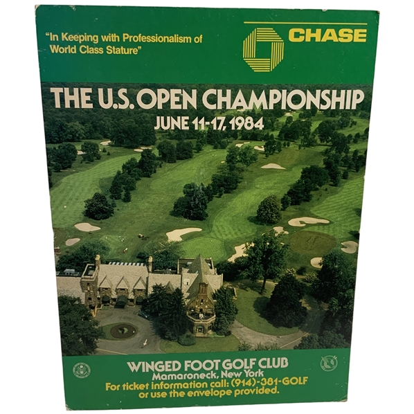 1984 U.S. Open Championship Winged Foot Golf Club Promotional Easel Back Counter Display Sign Sponsored by Chase