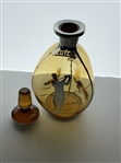 Stunning Amber Glass Pinch-Form Scotch Decanter with Silver Golfing Overlay