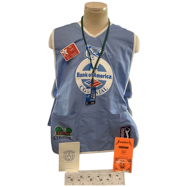 2006 Bank of America Colonial Tournament-Used Caddy Bib, ID & Yardage Book for Edoardo Molinari