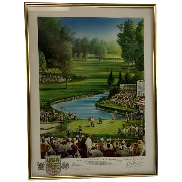  Butler National Golf Club No. 18 Ltd Ed Print 84/300 w/ Evans Jr., Nicklaus, Watson & Verplank Facsimilie Signatures