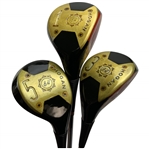 Trio of Vintage Ben Hogan Persimmon Wood Golf Clubs with Headcovers