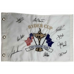 Tiger Woods & 8 US Team Members Signed 1999 Ryder Cup Battle at Brookline Flag at The Country Club JSA ALOA