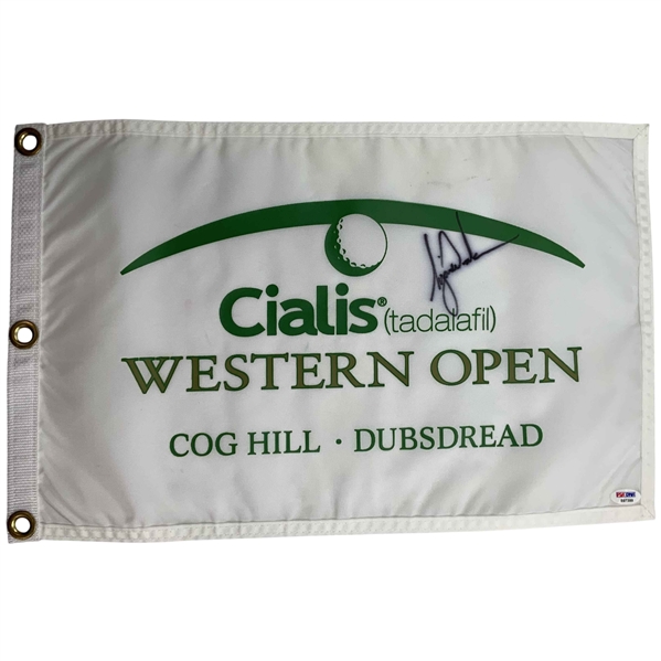 Tiger Woods Signed Cialis Western Open Golf Pin Flag - 2-Time Winner PSA/DNA FULL