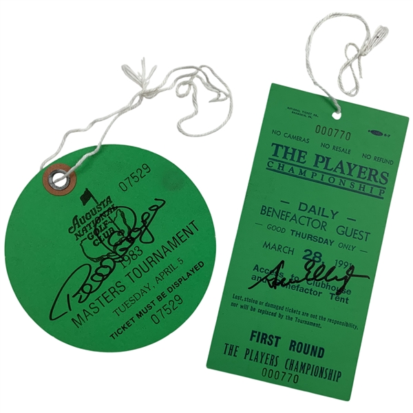 Bernhard Langer Signed 1983 Masters Ticket w/ Steve Elkington Signed 1991 Players Ticket JSA ALOA