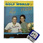 Dave Stockton Signed 1970 Golf World Magazine & 1991 Ryder Cup Patron Badge JSA ALOA