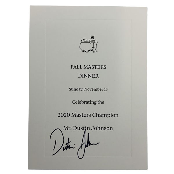 Dustin Johnson Signed 2020 Fall Masters Dinner Menu - Night of Victory JSA ALOA