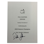 Dustin Johnson Signed 2020 Fall Masters Dinner Menu - Night of Victory JSA ALOA