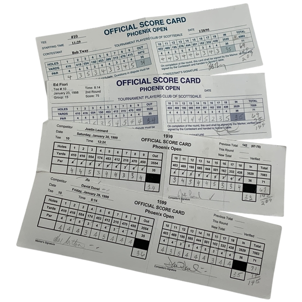 Leonard, Duval, Fiori & Five Others Signed 1995-1999 Phoenix Open Official Scorecards