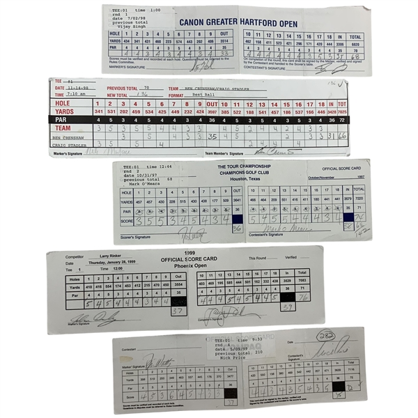 Singh, Crenshaw, OMeara & Seven Others Signed Greater Hartford, Phoenix Open, Tour Champ & Templeton Shark Official Scorecards