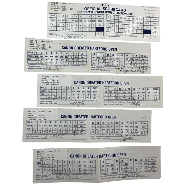 Irwin, Wadkins, Azinger & Seven Others Signed Greater Hartford Open & Energizer Senior Championship Official Scorecards
