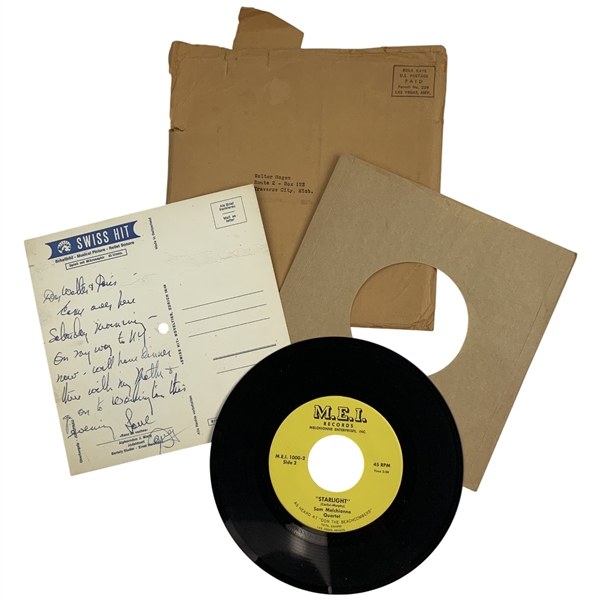 Walter Hagens Addressed Envelope w/ c.1958 Sam Melchionne Quartet Record  from Estate