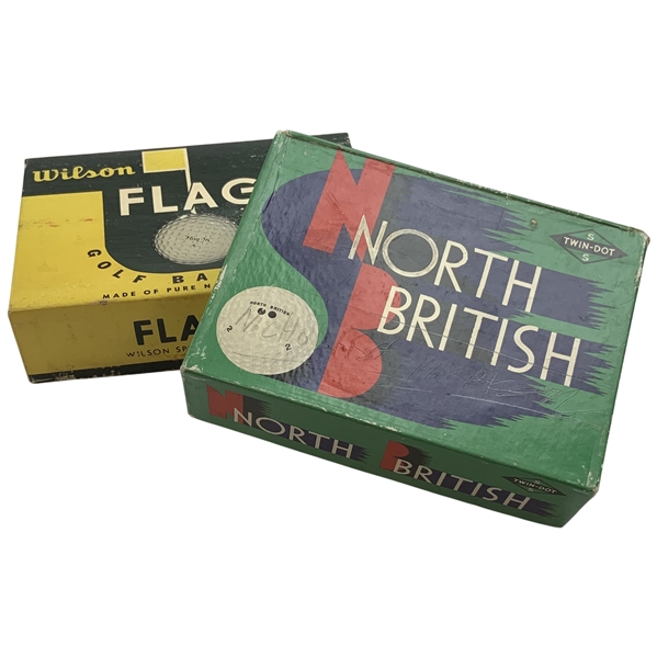 Two Vintage Empty Golf Ball Boxes, Wilson Flag-Hi and North British Twin-Dot