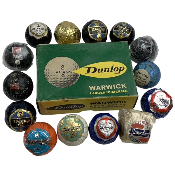 Collection of 19 Vintage Wrapped Golf Balls Including Dunlop, Slazenger, and Penfold