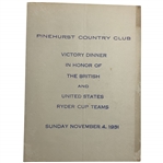 1951 Ryder Cup Victory Dinner Pinehurst Country Club Program Menu 