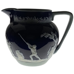 1899 Copeland Cobalt Blue and Celadon Golfing Theme Sprigged Ware Pitcher 