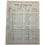 1959 Masters Tournament Final Round Sunday Pairing Sheet and Course Map - Jack Masters Debut Year