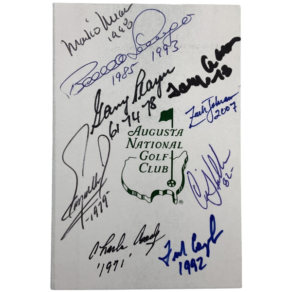 9x Masters Champs Signed Augusta National Golf Club Scorecard w/ Winning Years JSA ALOA