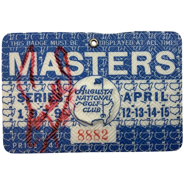Fuzzy Zoeller Signed 1979 Masters Tournament SERIES Badge #8882 JSA ALOA