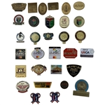 A Collection of 31 Golf Themed Lapel Pins Representing Major Championships and Organizations