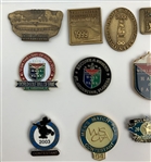 A Collection of 31 Golf Themed Lapel Pins Representing Major Championships and Organizations