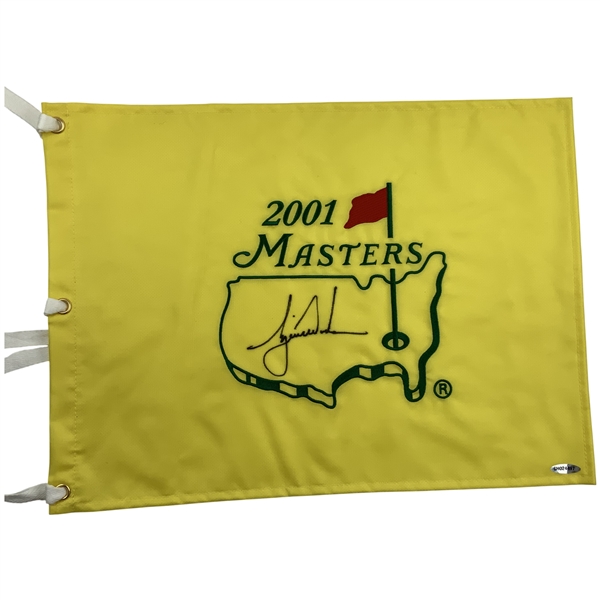 Tiger Woods Signed 2001 Masters Embroidered Flag UDA #SH024497