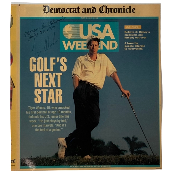 Tiger Woods Early Signed 1992 USA Weekend Newspaper Magazine Golfs Next Star Supplement Cover PSA DNA LOA
