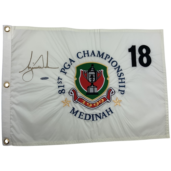 Tiger Woods Signed 1999 PGA Championship at Medinah Flag Upper Deck Authenticated