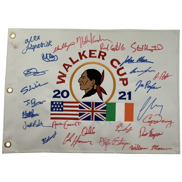 Dual-Team Signed 2021 Walker Cup at Seminole Embroidered Flag JSA ALOA