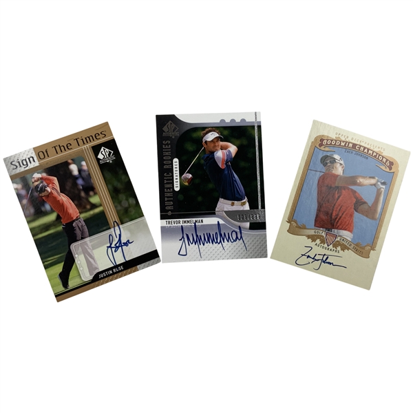 A Trio of 2012 Upper Deck Golf Signed Trading Cards Featuring Justin Rose Trevor Immelman and Zach Johnson