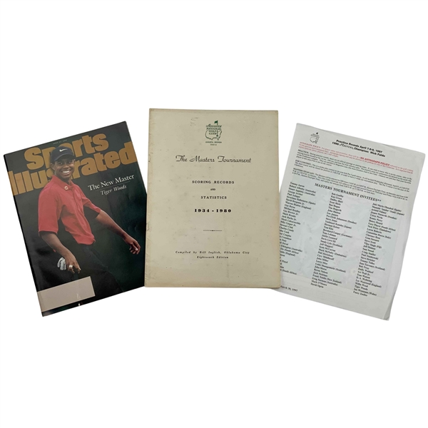 A Trio of 1997 Masters Tournament Memorabilia Items Featuring Tiger Woods
