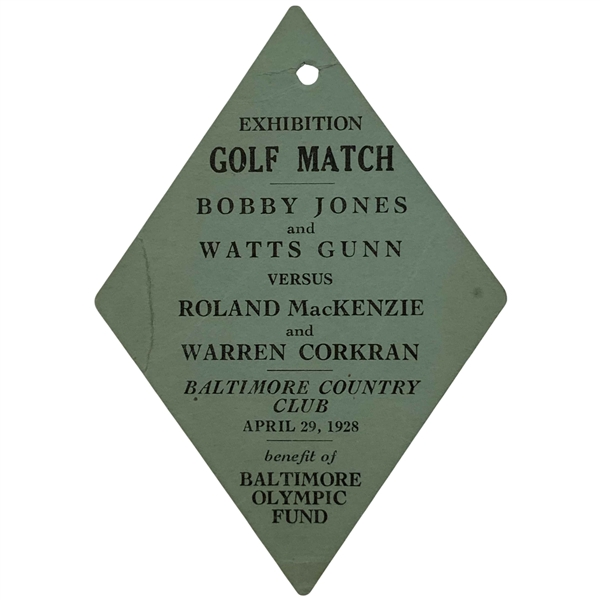 Bobby Jones 1928 Exhibition Golf Match Ticket Baltimore Country Club