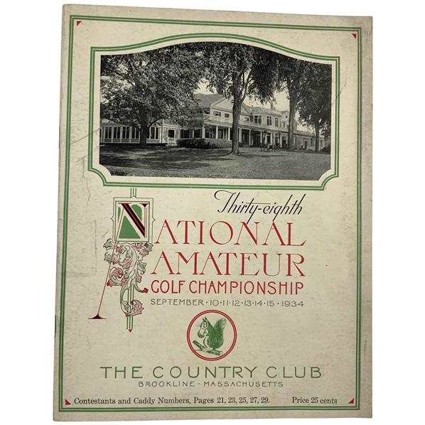1934 US Amateur Program at The Country Club - Lawson Little "Little Slam" Victory