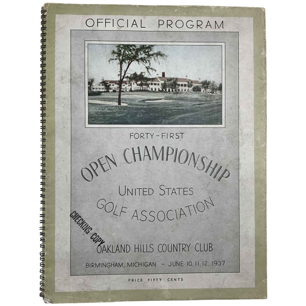 1937 US Open Official Program Oakland Hills Country Club - Ralph Guldahl Win
