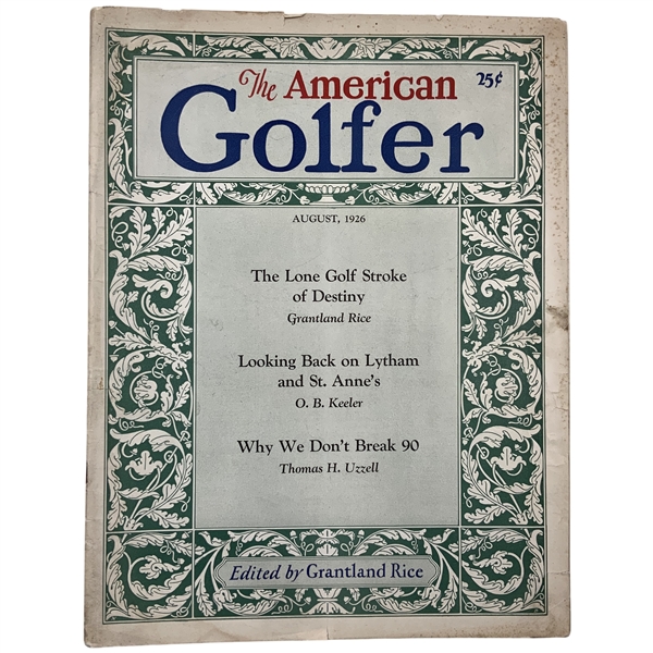 August 1926 Issue of The American Golfer Magazine W/Bobby Jones Content