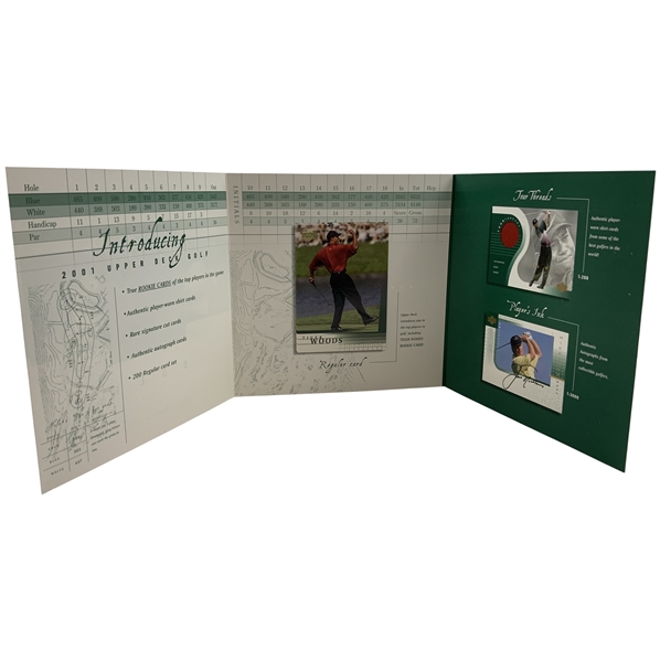 2001 Upper Deck Golf Premiere Edition Promotional Folder with Tiger Woods Rookie Card No. 1