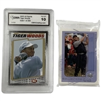 Two Tiger Woods Golf Trading Cards Including 2003 All Sports Magazine Gold Edition and Sealed 2002 Upper Deck Collectors Club Pack