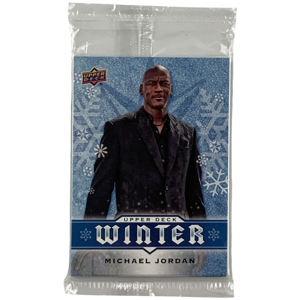 2017 Upper Deck Winter Sealed Promotional Trading Card Pack featuring Michael Jordan on Top & Tiger Woods Inside