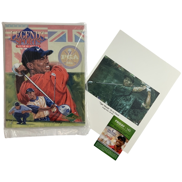 A Trio of Tiger Woods Sports Memorabilia Items Including Legends Magazine