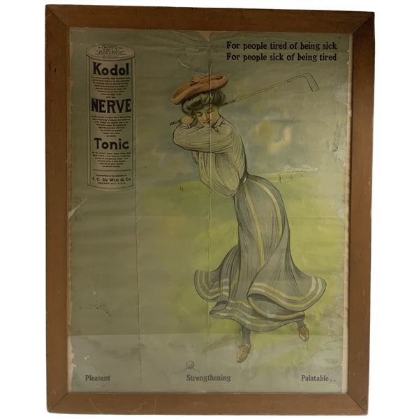 c.1900 Kodol Nerve Tonic Womens Golf Color Advertising Poster - Rare