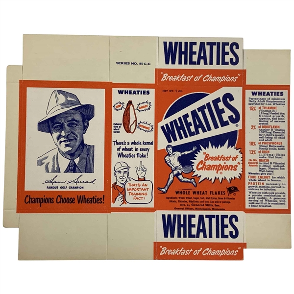 1951 Sam Snead Wheaties Series No. 85 Unused Flat Cereal Box w/ Card Panel - Rare