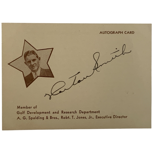 Horton Smith Signed Spalding Golf Development & Research Department Card - High Grade Example JSA ALOA
