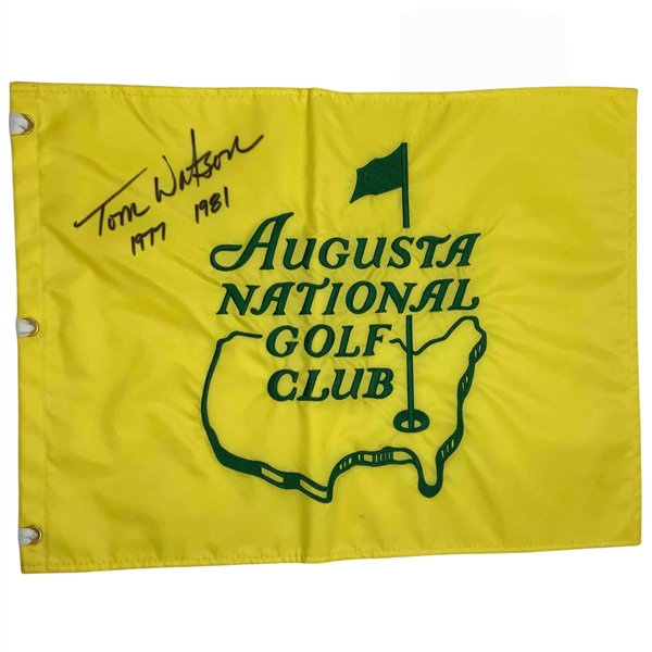 Tom Watson Signed Augusta National Golf Club Flag w/ Years Won JSA ALOA