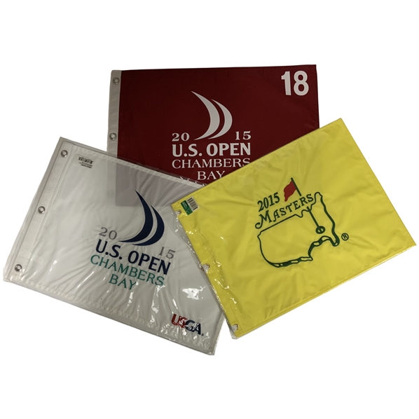 A Trio of 2015 Jordan Spieth Major Championship Souvenir Golf Pin Flags