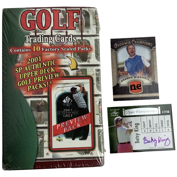 A Collection of Golf Trading Cards Including 2001 Upper Deck SP Authentic Preview Sealed Box and Limited Serial-Numbered Inserts