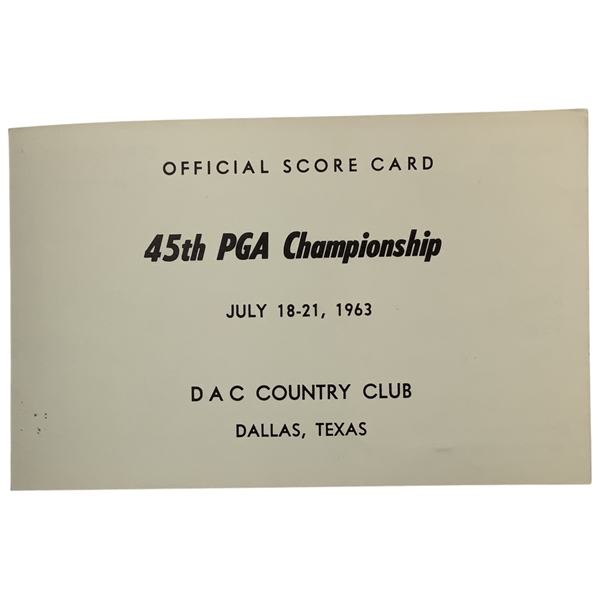 1963 PGA Championship at Dallas Athletic Club Official Scorecard - Jack Nicklaus Win