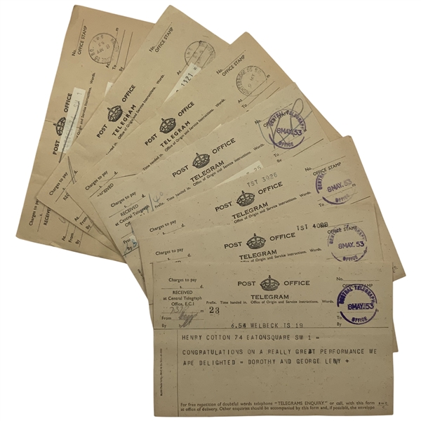 British Post Office. A Collection of Telegrams Addressed to Sir Henry Cotton. May 8, 1953.