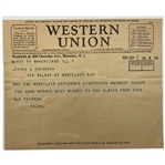 Chick Evans 1932 Western Union Telegram to Jerome D. Travers (1912 USGA Amateur Final Pairing)